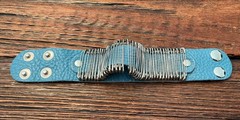 New Genuine Leather Blue Cuff Bracelet Wristband Adjustable Pin Charm Snap Clsr.