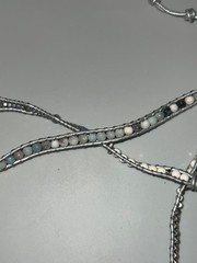 Handcrafted Gray Leather Wrap Bracelet w/ Turquiose Stone & Multicolored Beads