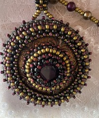 Handmade Bead Embroidery Pendant Glass Stone Beaded Rope Necklace GF Clasp