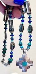 LOVELY Artisan Sterling Silver Malachite, Turquoise, Abalone Reversible Necklace