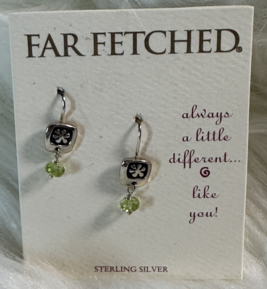 NEW Vintage FAR FETCHED Daisy Flower & Peridot Drop Earrings .925 SS EC477