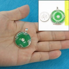 Solid Sterling Silver 925 Butterflies Green Jade Pendant