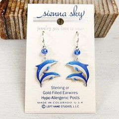 Sienna Sky Earrings Sterling Silver Hook Blue and White Dolphins Handmade
