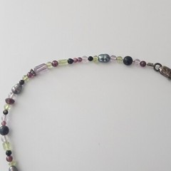 Pearl Glass Stone Beaded Necklace Sterling Silver Clasp 17″ Dainty