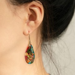 Sriomu Natural Healing Stone Fishhoop Dangle Drop Earrings Statement Gold