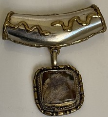 Vintage Pendant Artisan Snake Motif Cabochon Tribal Tube Bail Slide Earth Tone