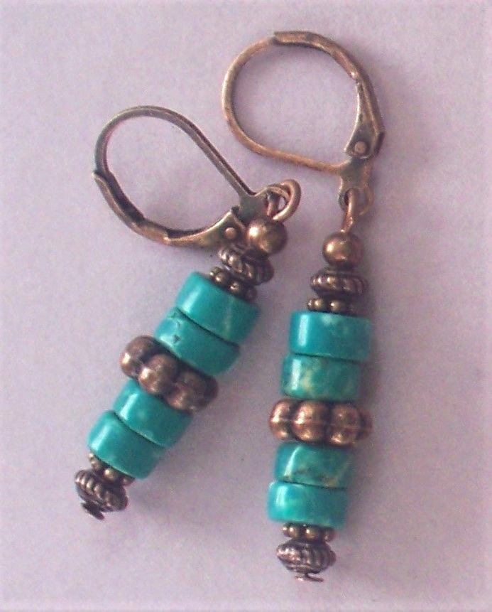 dark BLUE HOWLITE HEISHI COPPER earring LEVERBACK artisan #525