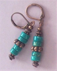 dark BLUE HOWLITE HEISHI COPPER earring LEVERBACK artisan #525