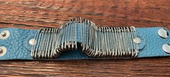 New Genuine Leather Blue Cuff Bracelet Wristband Adjustable Pin Charm Snap Clsr.
