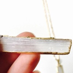 Gold Dipped Selenite Crystal Stick Necklace