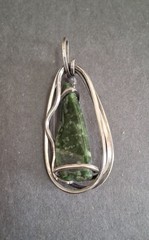 Vtg sterling silver wrapped Nephrite Jade pendant or pin, 3 inches, signed