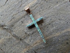 Copper Cross White Lab Created Opal Unisex Pendant Nice Sparkel Gift Bag BD20
