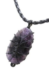 Amethyst Spiderweb Necklace: Handcrafted Black Wire Wrap Pendant