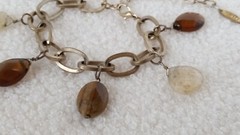 Nygard Signed Designer Tigers Eye, Smoky & Rutilated Quartz Bracelet 7-10 in adj