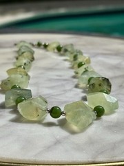 Vtg Natural Faceted Nugget Prehnite with Epidote and Jade Beaded Necklace 18”