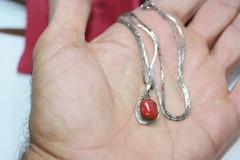 Estate Mexican 925 Silver Coral Jasper Pendant Necklace 45 CM 18″ HeShe Chain