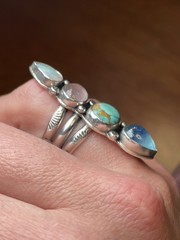 Artisan Silversmith Multi-stone Long Crawler Ring Opal Turquoise Tourmaline Sz 7