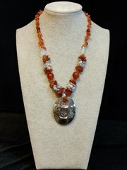 Genuine Carnelian Stone Chips And Agate Necklace With Shell Pendant