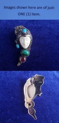 Sterling Silver Goddess Carved Moon Face Multi Gemstones Pendant 25pt410