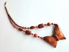 Lee Sands Butterfly Pendant Coral And Jasper Beaded Necklace 18″ Summer Spring