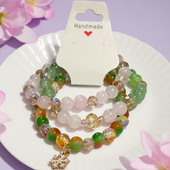 Handmade Pink, Green & Champagne Crystal Gemstone Bracelet, set of 3