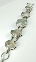 Sterling Silver Double Link Green Gray Flecked Crackle Quartz 8″ Toggle Bracelet