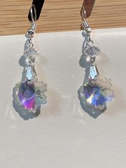 HOLIDAY SALE**HANDCRAFTED FACETED AUSTRIAN AURORA CRYSTAL SNOWFLAKE EARRINGS.sil