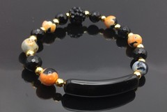 Obsidian Orange Fire Agate Onyx Golden Spacers Beaded Bracelet