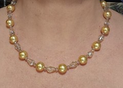 Handmade Golden Faux Pearl And Gold Tint Glass Beads Magnetic Clasp.