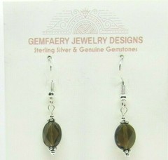 Sterling Silver Faceted SMOKEY QUARTZ Oval Dangle Earrings #2565…Handmade USA