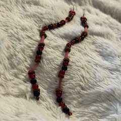 Alaska Native Style Beaded Dangle Earrings Hematite Heart Leather Artisan