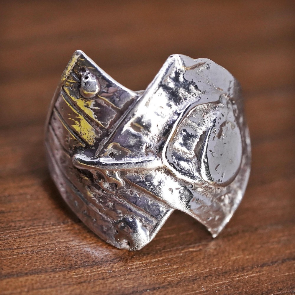 size 5.5, vintage Sterling silver handmade ring, 925 textured band