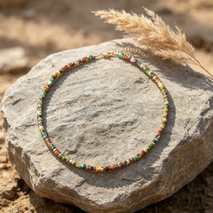 Natural Multicolor Sea Sediment Jasper Heishi Beads Choker Necklace Adjustable