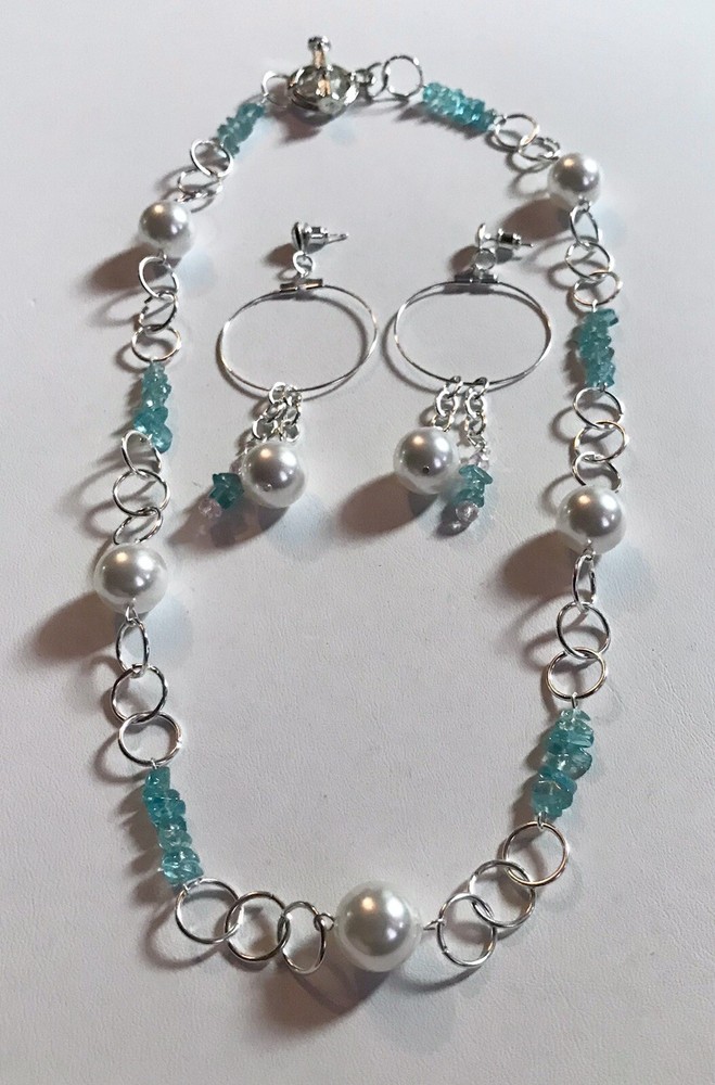 Handmade Apatite Faux Pearl Necklace and Earrings