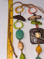 Boho Statement Necklace Coconut Shell Tagua Nut Wood Bead Adjustable Cord Multic