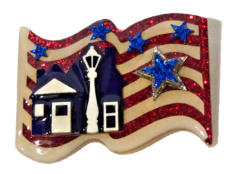 Patriotic Lucinda House Pin American Flag Glitter Star 4th July Red White & Blue