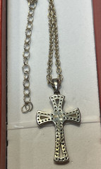 Vintage Sterling Silver .925 REL Gold Wash Cross & CZs & X Pendant Necklace