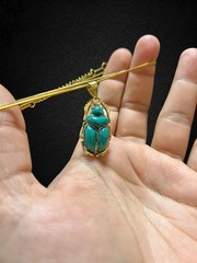 Light Green Scarab Necklace with Gold Frame Handmade in Egypt