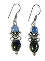 Labradorite & Moonstone Gemstone Drop Dangle Silver Earrings Handcrafted 1.75″