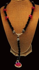 Hot Pink Dichroic Pendant on a Y-Shaped Black Handcrafted Hemp 16″ Choker