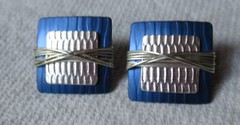 Mendy Marks Artisan Post Modernist Blue Silver Color Anodized Aluminum Earrings