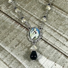 Cosmo Yellow Butterfly Fairy Cabochon, Black Teardrop, Sparkling Yellow Crystals