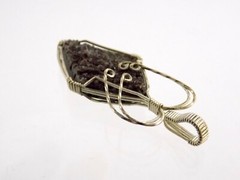 Silvertone Metal Wire Wrap Pendant Black Druzy Treated Quartz Gem 8.8g 2.25 Inch