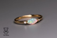 Minimalist Marquise Australian Solid Opal Diamond Ring 18K Yellow Gold