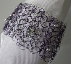 Purple Moon & Star Statement Bracelet Handmade Wire Jewelry 43 Beads W069