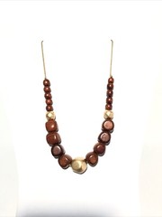 Women’s 18” Wood Chunk Bead Necklace W/ Gold Accents. Fashion Jewelry Necklace.
