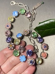 MARIANA Israel Swarovski Crystal Mosaic Flower Silver Plated Choker Necklace