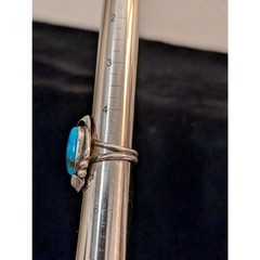 Vtg Southwestern Sterling Blue Turquoise Split Shank Feather Bead Ring Size 5