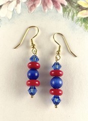 Red Blue Crystal Gold Earrings Women’s Handmade Artisan Fashion Jewelry