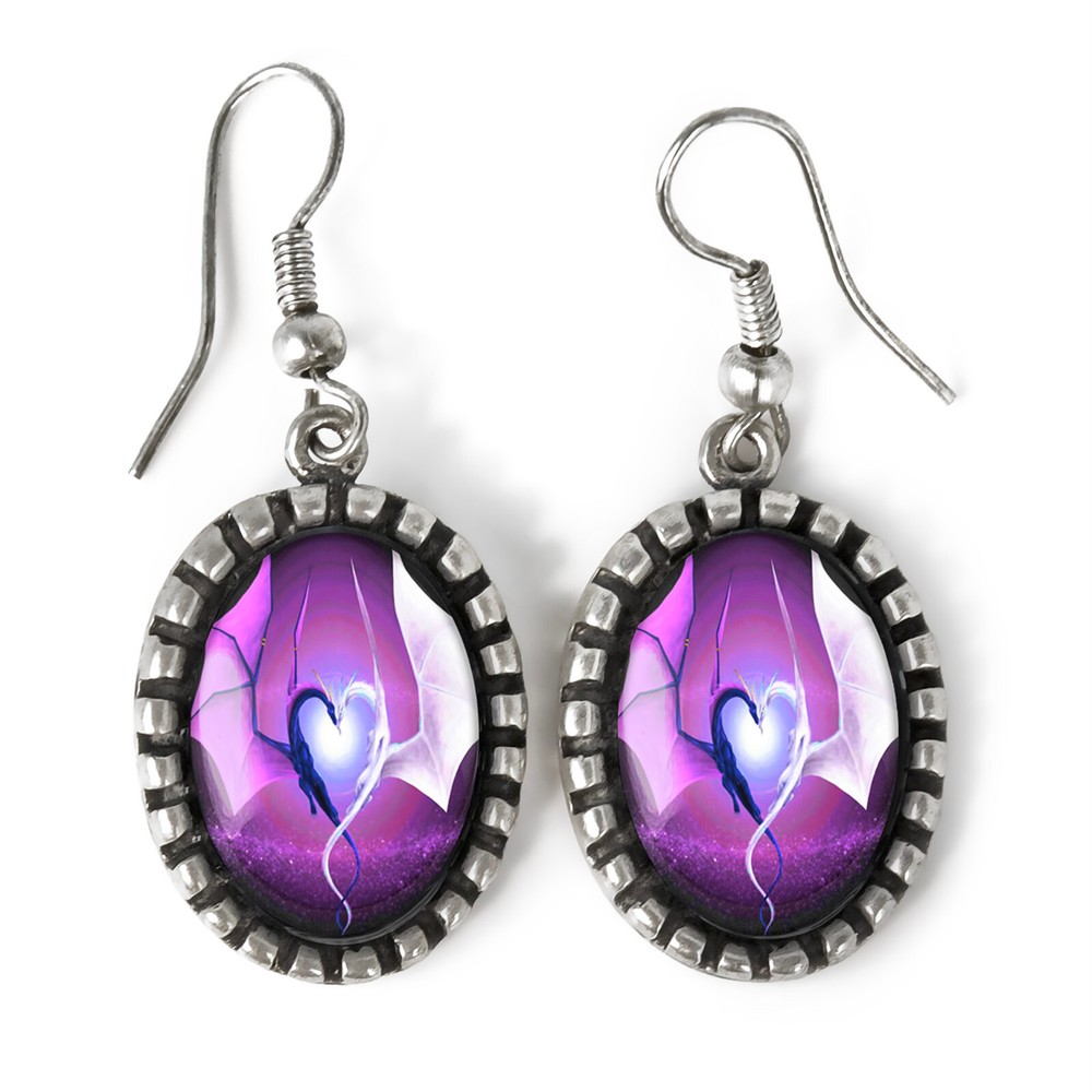 Dragon Heart Earrings – Gothic Fantasy Antique Silver Drop Earrings – 232-SOE